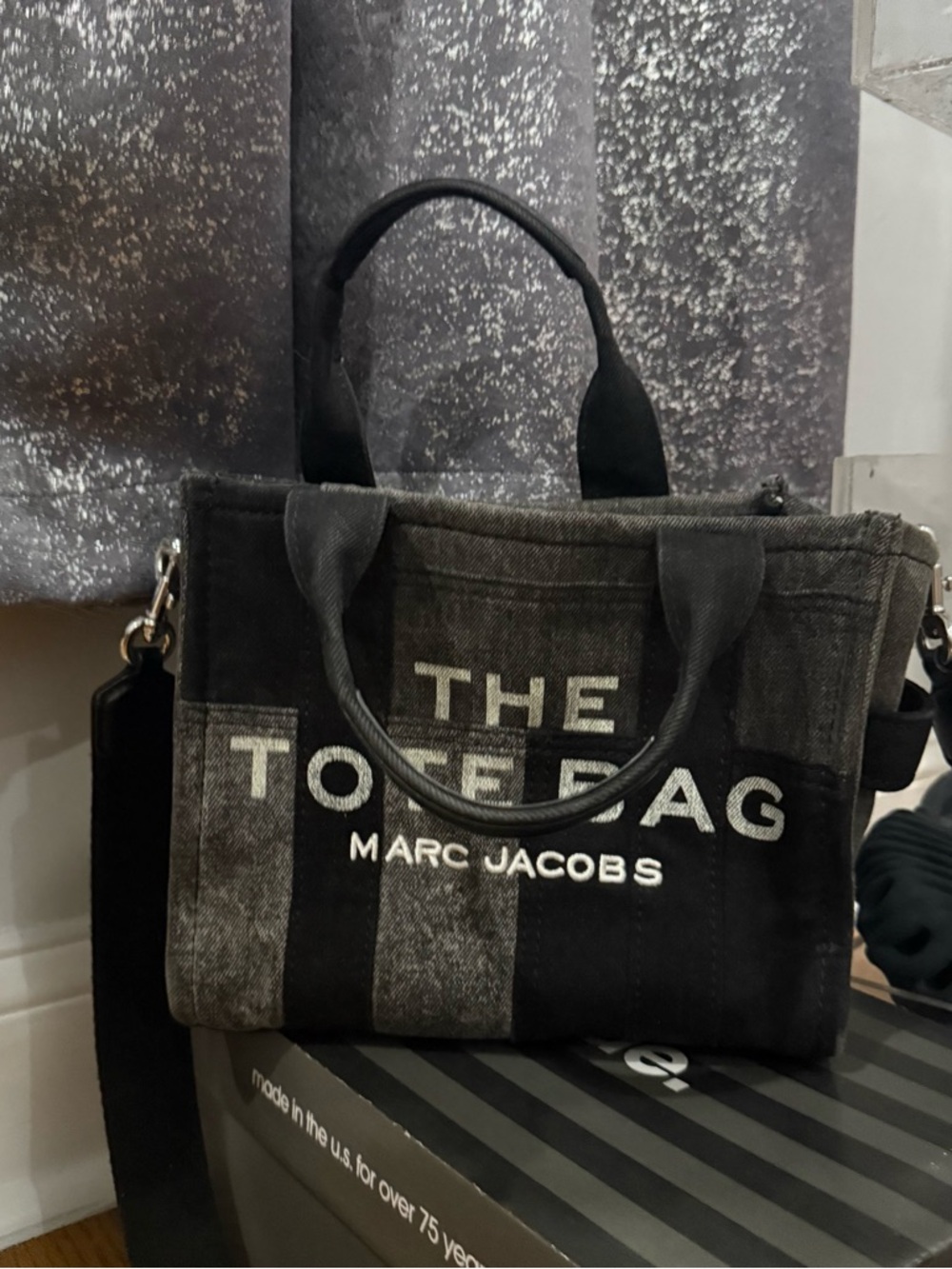 Marc Jacobs Striped Canvas Tote Bag in Black and Gray